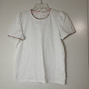 BODEN Ali Puff Sleeve Pom white cotton T-Shirt US 4